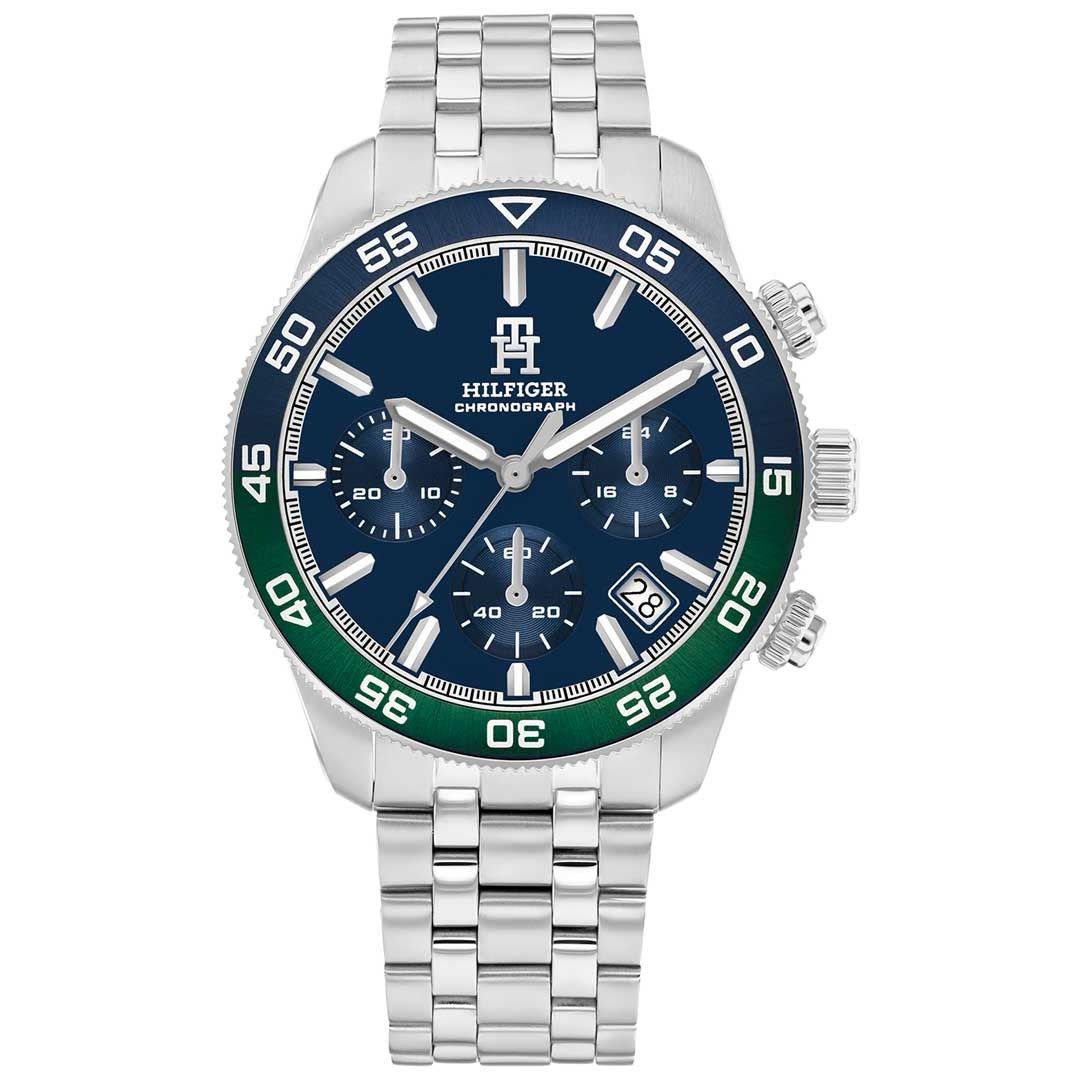TOMMY HILFIGER, TH85 SILVER BLUE GREEN WATCH
